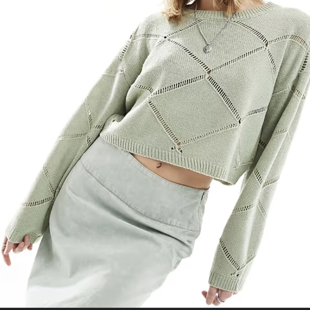 Noisy May, June Pointelle Wide Neck Sweater, Desert Sage, Size Medium - NWT!! - Picture 6 of 6